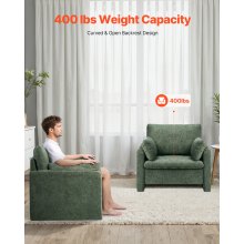 VEVOR Green Accent Chair, Modern Upholstered Accent Chair with Armrests, Cloth Arm Chairs with Thick Cushion and Arched Backrest, Single Fabric Armchair for Living Room, Bedroom, Study, Office