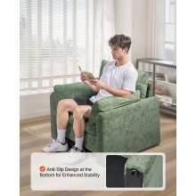 VEVOR Green Accent Chair, Modern Upholstered Accent Chair with Armrests, Cloth Arm Chairs with Thick Cushion and Arched Backrest, Single Fabric Armchair for Living Room, Bedroom, Study, Office