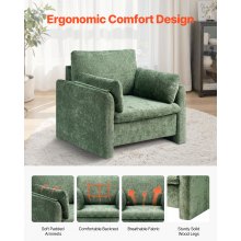 VEVOR Green Accent Chair, Modern Upholstered Accent Chair with Armrests, Cloth Arm Chairs with Thick Cushion and Arched Backrest, Single Fabric Armchair for Living Room, Bedroom, Study, Office