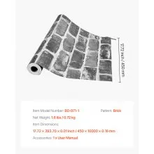 VEVOR Peel and Stick Wallpaper 17.7x393.7 in Gray Brick Waterproof for Bedroom
