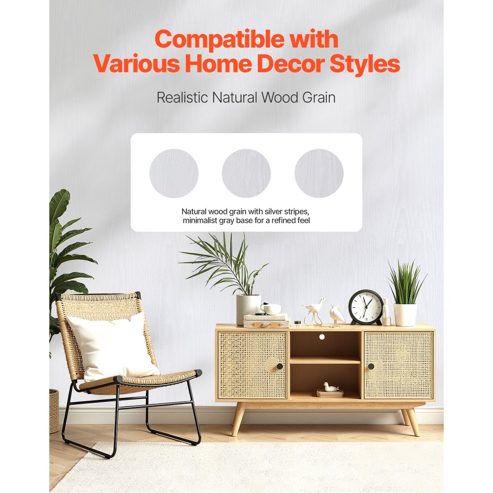 VEVOR Peel and Stick Wallpaper, 45cm x 10m Contact Paper White Wood Grain Waterpoof Self Adhesive, Easy to Clean & Peel Wall Decorative Vinyl Roll for Bedroom Kitchen Office Bathroom Desk