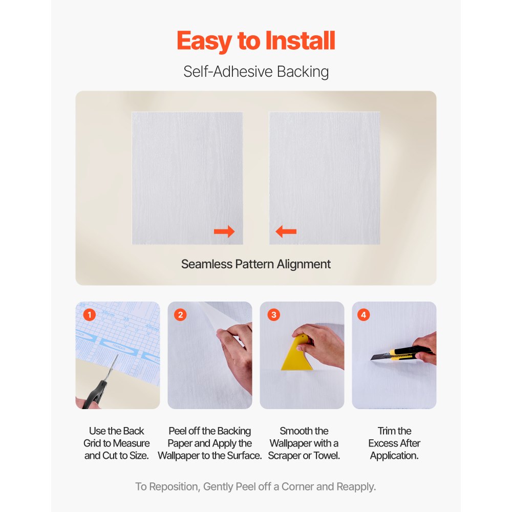 VEVOR Peel and Stick Wallpaper, 45cm x 10m Contact Paper White Wood Grain Waterpoof Self Adhesive, Easy to Clean & Peel Wall Decorative Vinyl Roll for Bedroom Kitchen Office Bathroom Desk