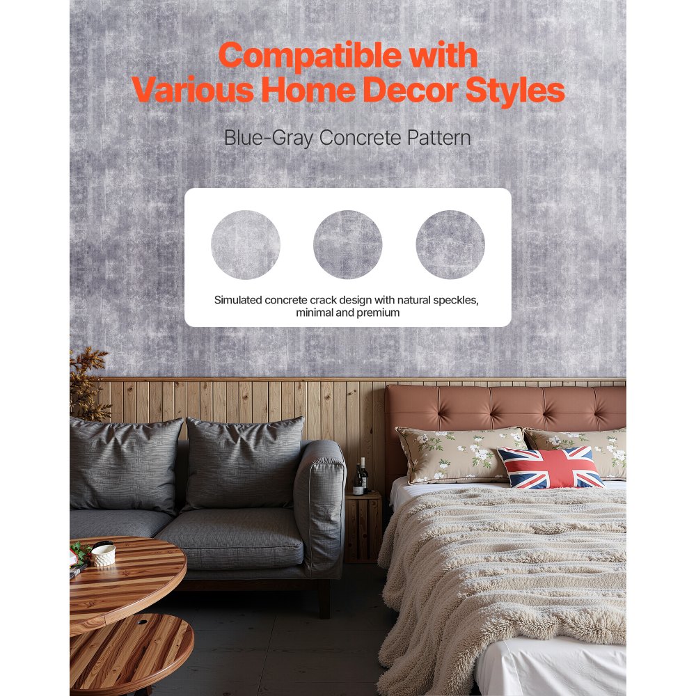 VEVOR Peel and Stick Wallpaper, 40cm x 15m Contact Paper Waterpoof Self Adhesive, Easy to Clean Wall Decorative Vinyl Roll for Bedroom Kitchen Office Bathroom,Dark Gray Industrial Style