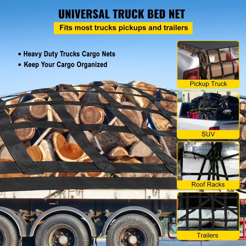 VEVOR 3.5'x 4.1' Cargo Net with S-Hooks, Truck Bed Cargo Net Heavy Duty  Cargo Nets Capacity 1100LBS for Pickup Trucks (42 x 50)