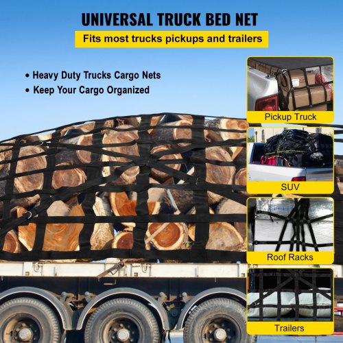 VEVOR Cargo Net, 4.2\' x 5.5\' Cargo Net for Pickup Truck Bed, Heavy Duty Cargo Nets with Cam Buckles & S-Hooks & Cross Strap, Truck Bed Cargo Net for Trailer SUV Roof Rack (50\" x 66\")