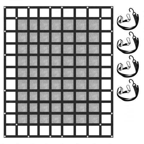 VEVOR Cargo Net with Mesh, 8\' x 6.7\' Cargo Net for Pickup Truck Bed, Heavy Duty Cargo Nets with Cam Buckles & S-Hooks & Cross Strap, Truck Bed Cargo Net for Trailer SUV Jeeps(96\" x 80\")