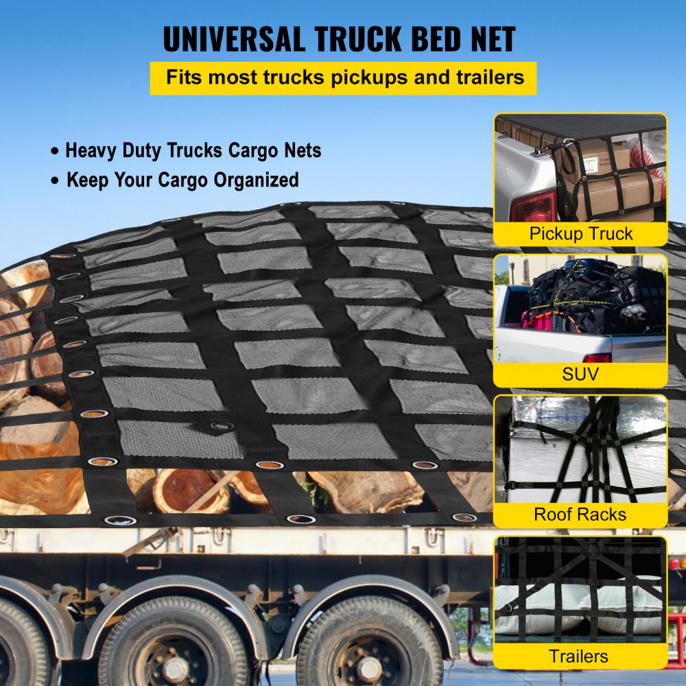 VEVOR Cargo Net with Mesh, 8' x 6.7' Cargo Net for Pickup Truck Bed, Heavy  Duty