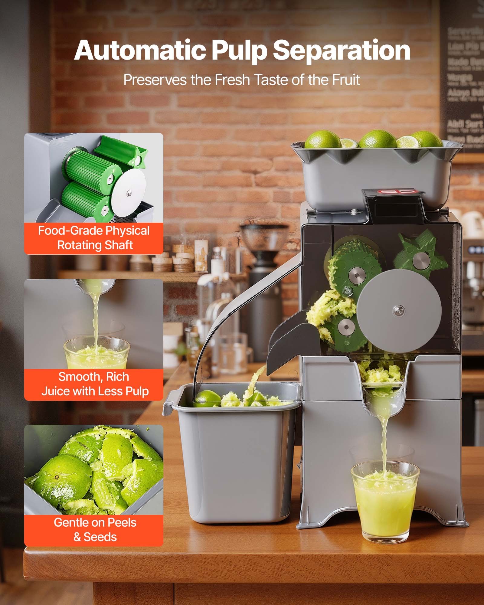 VEVOR Commercial Orange Juicer Machine, Slow Masticating Juicer Extractor, 100W Electric Orange Juice Squeezer, Lemon Citrus Pomegranates Extractor, with Peel Collecting Bucket and PC Cover