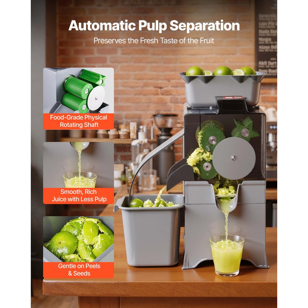 VEVOR Commercial Orange Juicer Machine, Slow Masticating Juicer Extractor, 100W Electric Orange Juice Squeezer, Lemon Citrus Pomegranates Extractor, with Peel Collecting Bucket and PC Cover