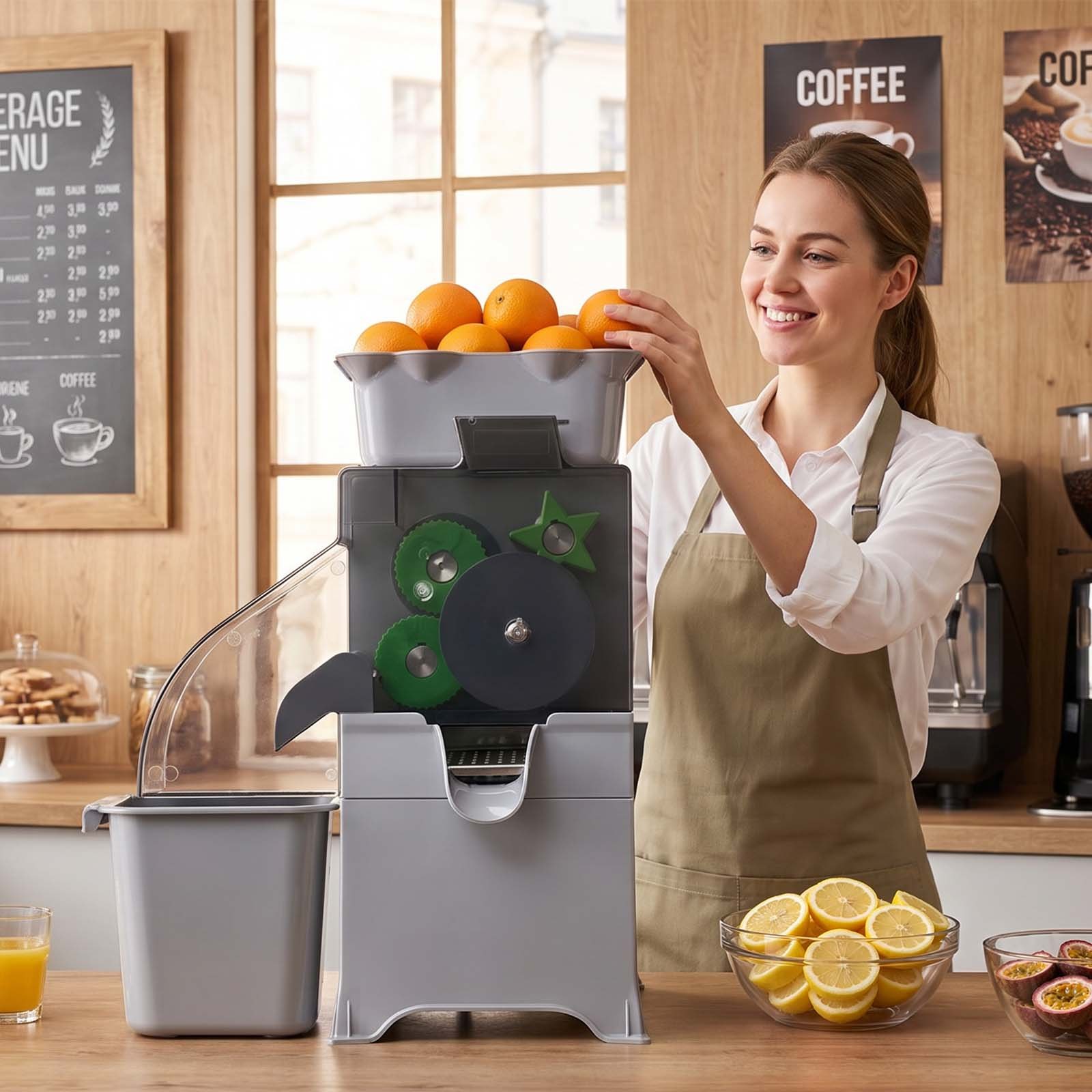 VEVOR Commercial Orange Juicer Machine, Slow Masticating Juicer Extractor, 100W Electric Orange Juice Squeezer, Lemon Citrus Pomegranates Extractor, with Peel Collecting Bucket and PC Cover