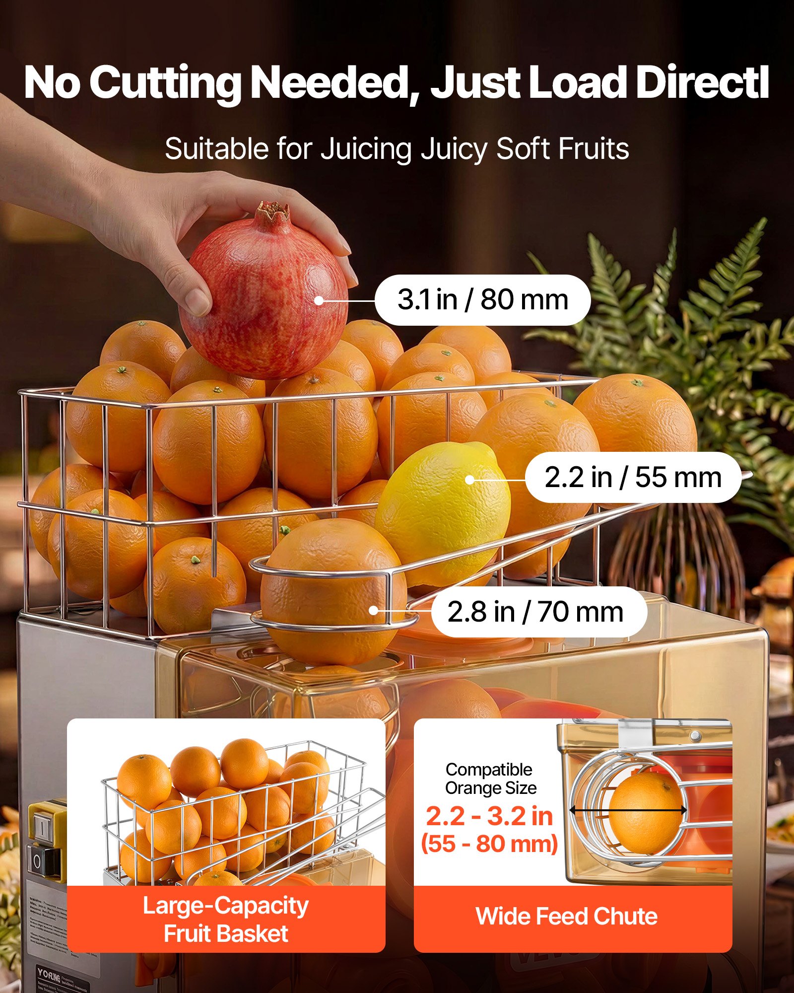 VEVOR Commercial Orange Juicer Machine, 120W Electric Orange Juice Press, Stainless Steel Orange Squeezer for 20 per Minute, Lemon Citrus Pomegranates Extractor with Peels Collecting Bucket