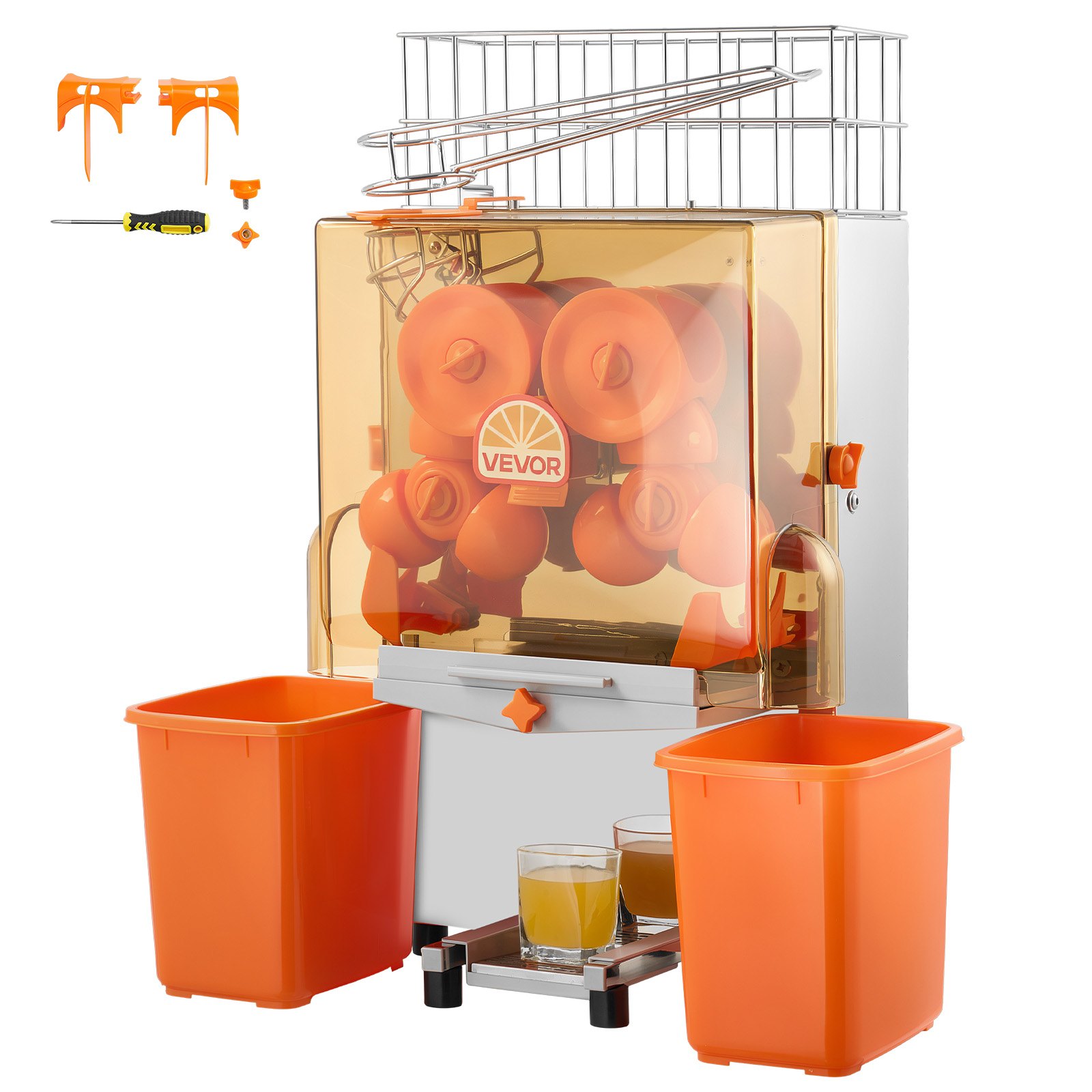 VEVOR Commercial Orange Juicer Machine, 120W Electric Orange Juice Press, Stainless Steel Orange Squeezer for 20 per Minute, Lemon Citrus Pomegranates Extractor with Peels Collecting Bucket