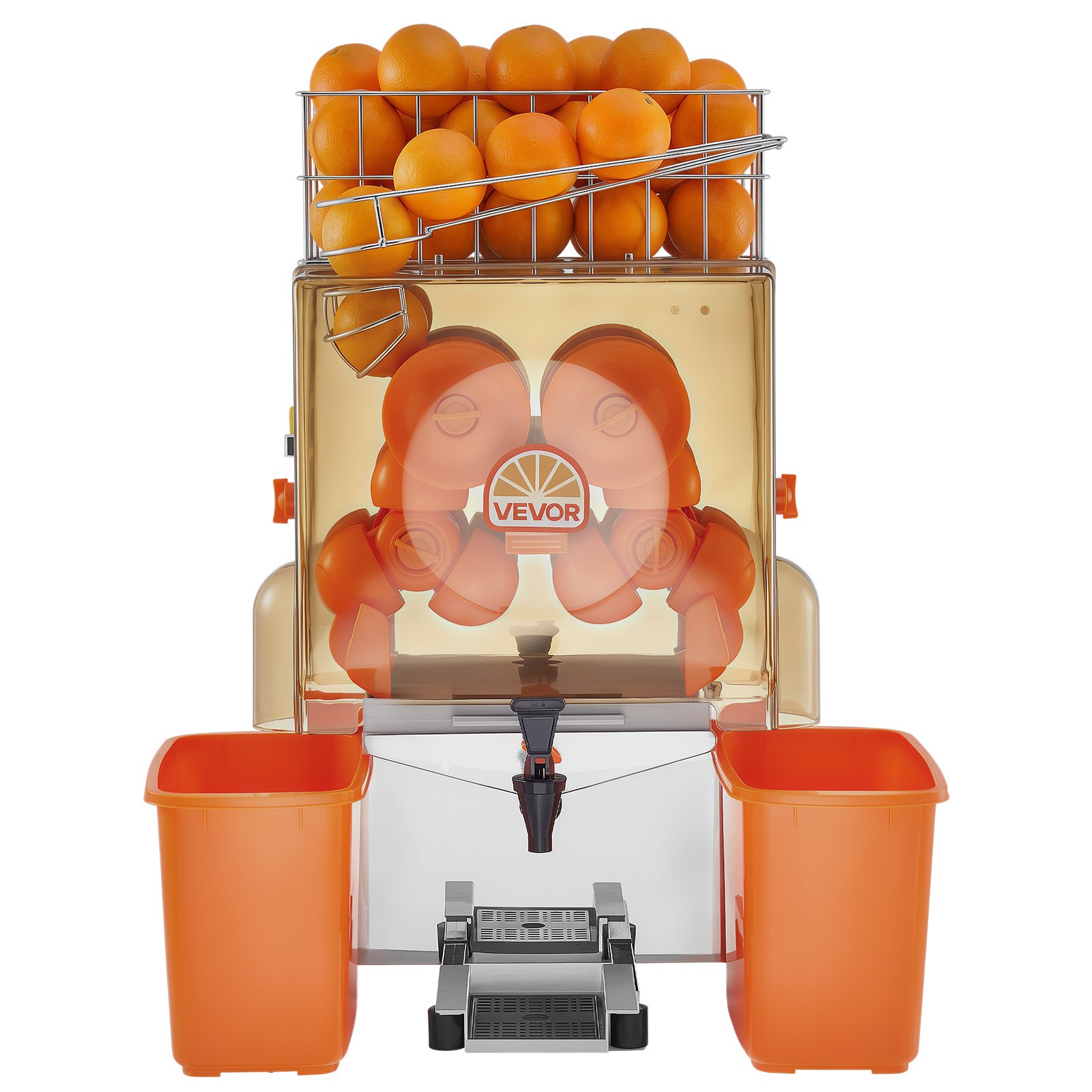 VEVOR Commercial Orange Juicer Machine, 120W Electric Orange Juice Press, Stainless Steel Orange Squeezer for 20 per Minute, Lemon Citrus Pomegranates Extractor with Water Tap, Peels Collecting Bucket