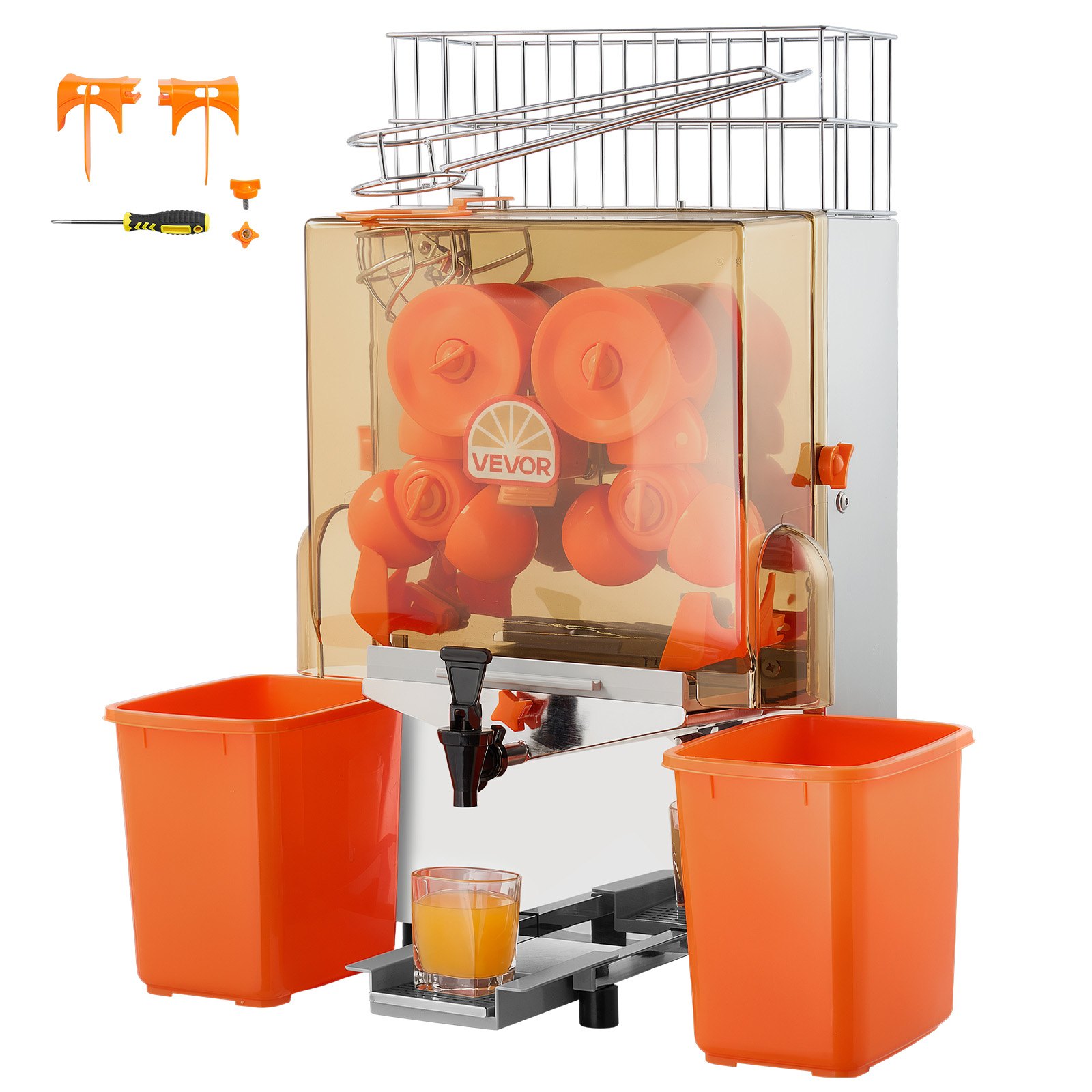 VEVOR Commercial Orange Juicer Machine, 120W Electric Orange Juice Press, Stainless Steel Orange Squeezer for 20 per Minute, Lemon Citrus Pomegranates Extractor with Water Tap, Peels Collecting Bucket