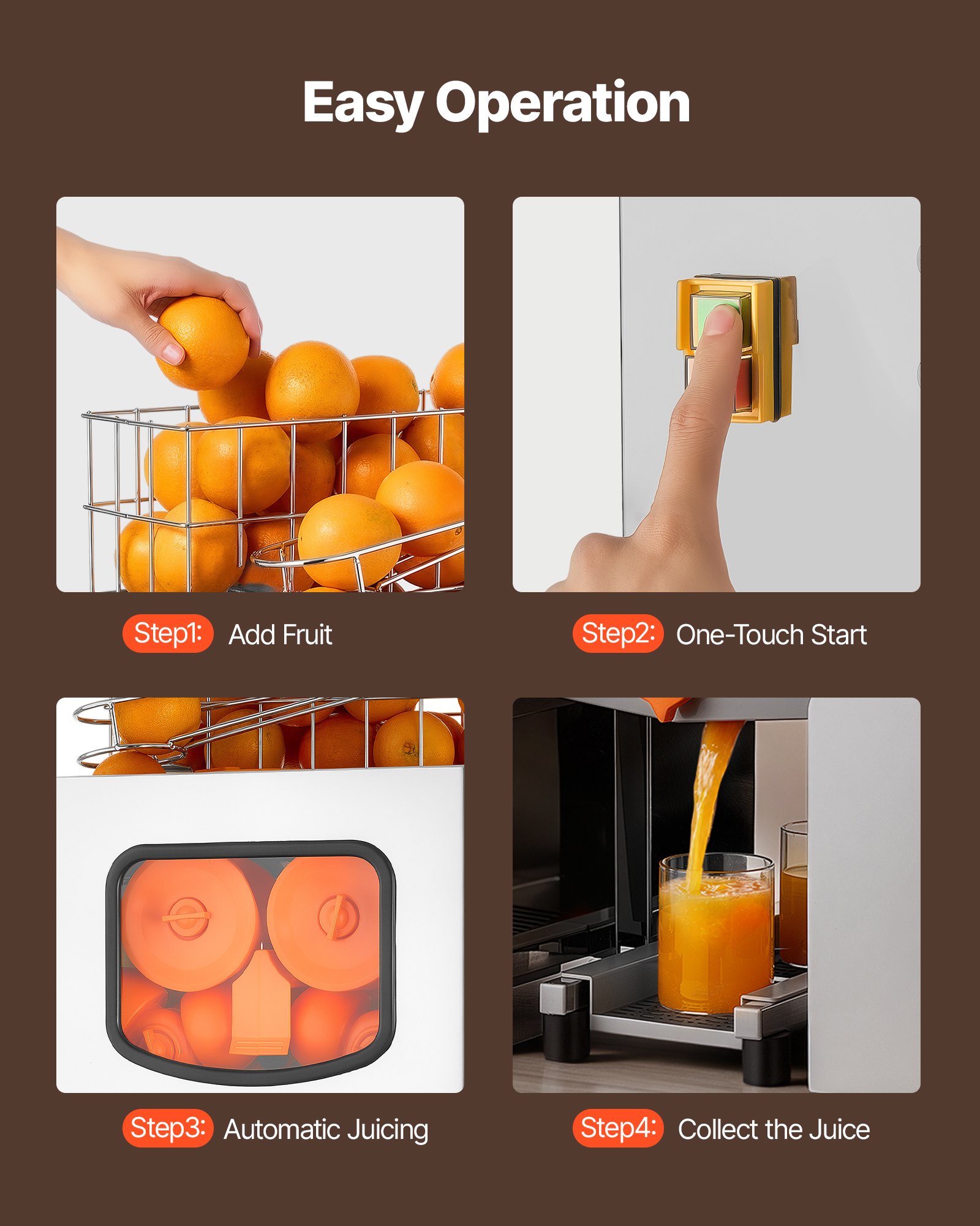 VEVOR Commercial Orange Juicer Machine, 120W Electric Orange Juice Press, Stainless Steel Orange Squeezer for 20 per Minute, Lemon Citrus Pomegranates Extractor with Peels Collecting Bucket
