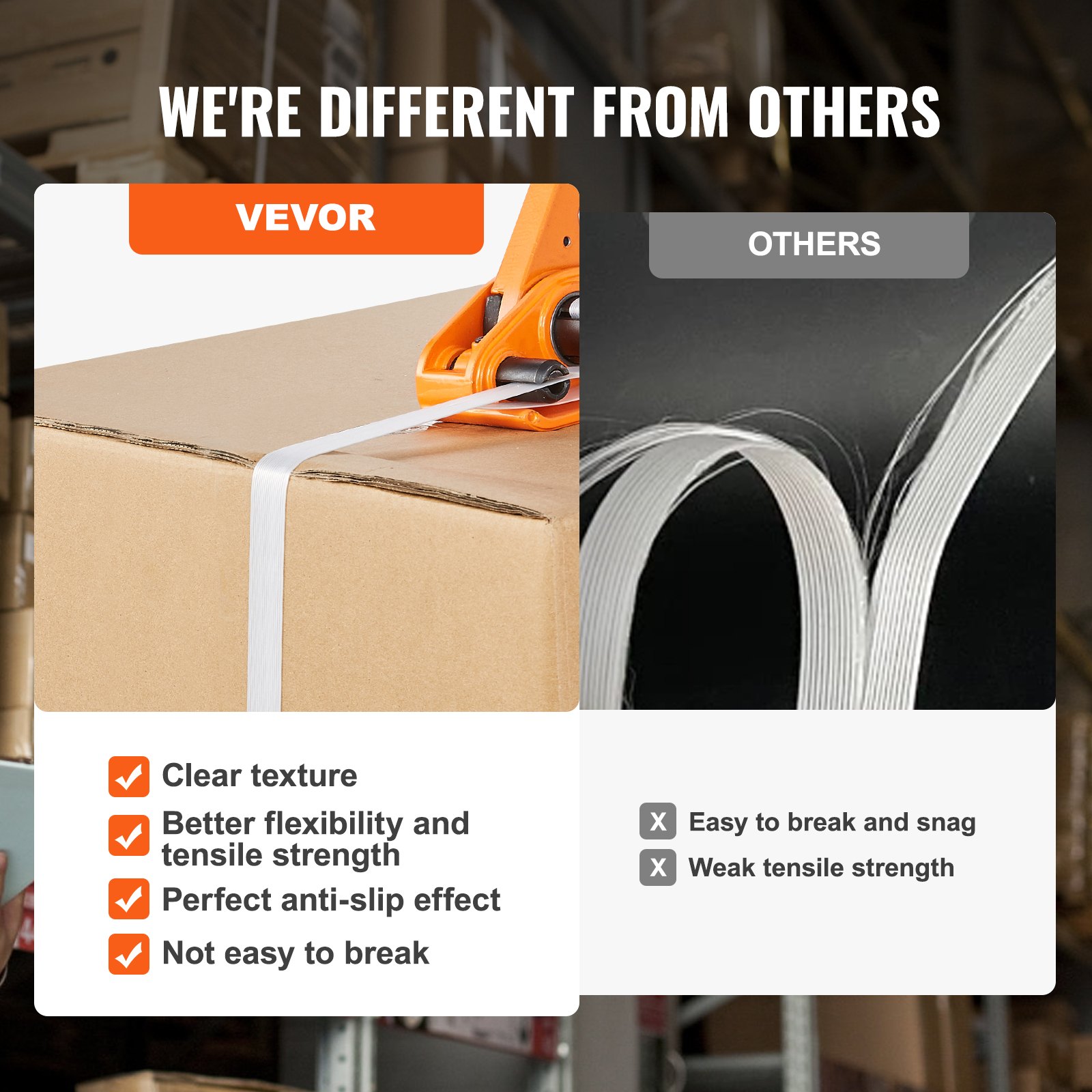 VEVOR Banding Strapping Kit with Strapping Tensioner Tool, 328 ft Length Woven Strapping Cord Band, 100 Metal Seals, Pallet Packaging Strapping Banding Kit, Banding Packaging Strapping for Packing