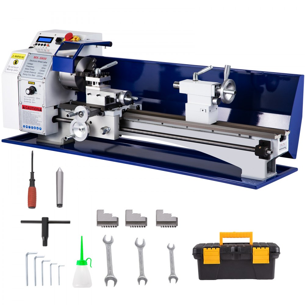 VEVOR Mini Metal Lathe, Automatic Thread Processing, 1.25KW Direct Drive Motor Lathe Machine w/ Infinitely Variable Speed, Precision Turning Tool w/ Chuck Jaws Center for Metal Machining, CE Certified