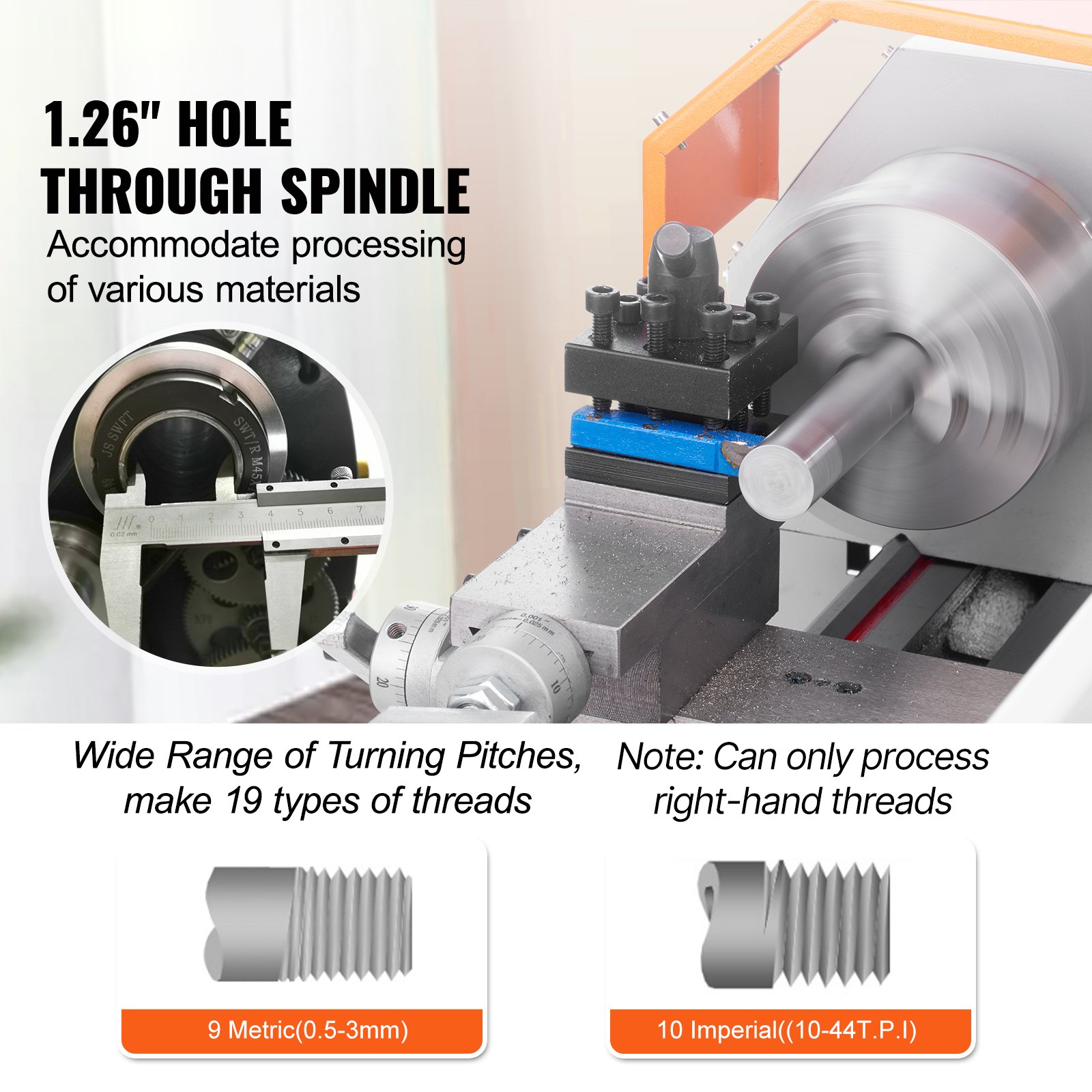 VEVOR Mini Metal Lathe Machine, 17.8 cm x 40.7 cm, 800W Precision Benchtop Power Metal Lathe, 150-2500 RPM Continuously Variable Speed, with 9.9 cm 3-jaw Metal Chuck Tool Box for Processing Precision Parts