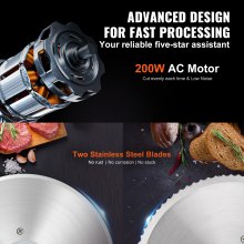 VEVOR Meat Slicer, 200W Electric Deli Slicer with Two 7.5" Stainless Steel Removable Blade, 0-15mm Adjustable Thickness for Home Use,  Child Lock Protection, Food Slicer Machine for Meat Cheese Bread