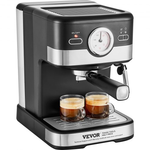 VEVOR Espresso Machine, 15 Bar Semi-Automatic Espresso Maker with Milk Frother Steam Wand for Latte and Cappuccino, Professional Coffee Maker with Temp Gauge & Removable Water Tank, NTC Control System