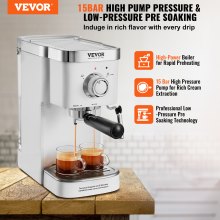 VEVOR Cafetera espresso, cafetera espresso semiautomática de 15 bar con varilla de vapor espumador de leche, máquina profesional de capuchino latte con caldera de alta potencia y tanque de agua extraíble, sistema de control NTC