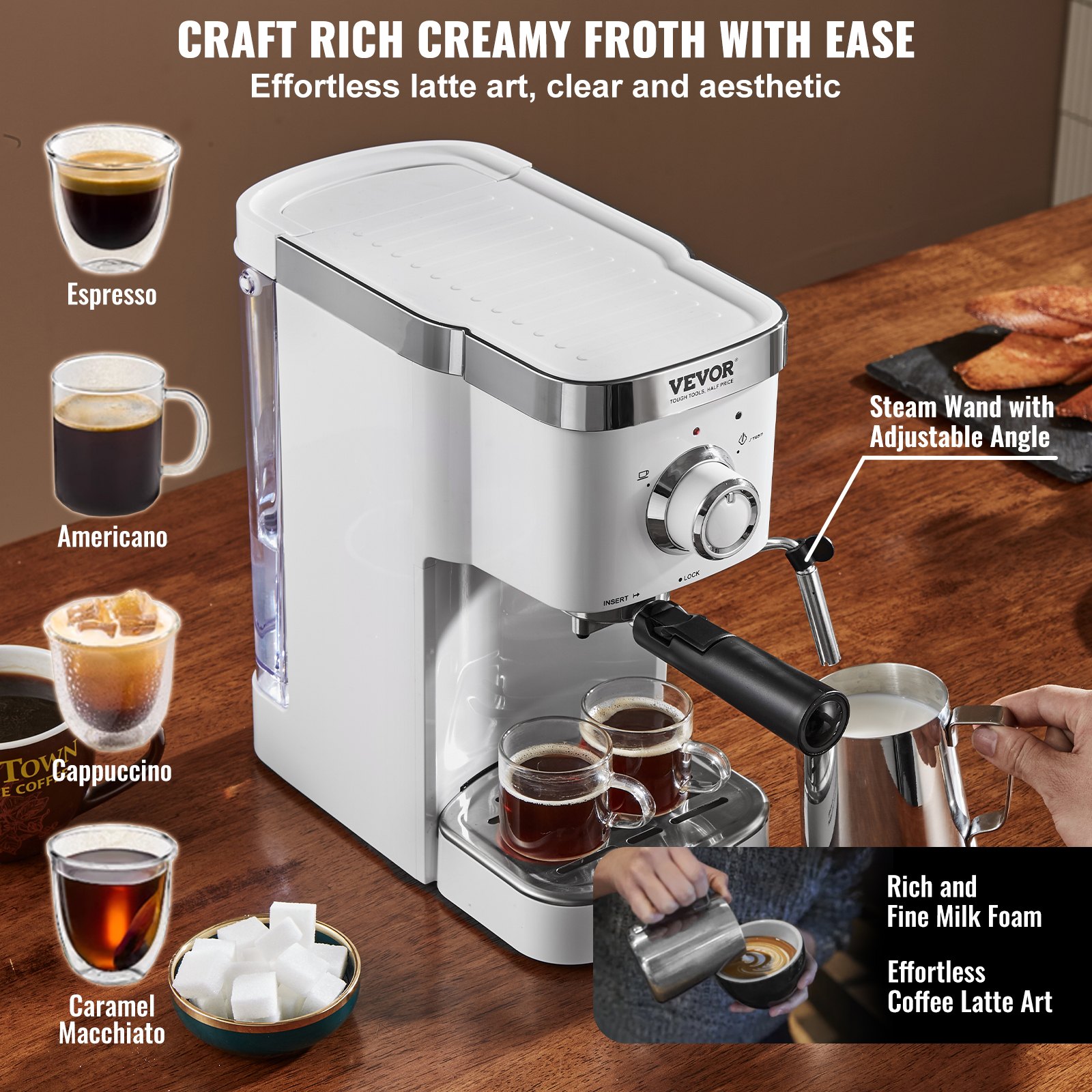 Espresso Coffee Machine, 15Bar Semi-Automatic Espresso Maker with Milk Frother Steam Wand, Professional Cappuccino Latte Machine with High-Power Boiler & Removable Water Tank, NTC Control System Espresso Coffee Machine, 15Bar Semi-Automatic Espresso Maker with Milk Frother Steam Wand, Professional Cappuccino Latte Machine with High-Power Boiler & Removable Water Tank, NTC Control System