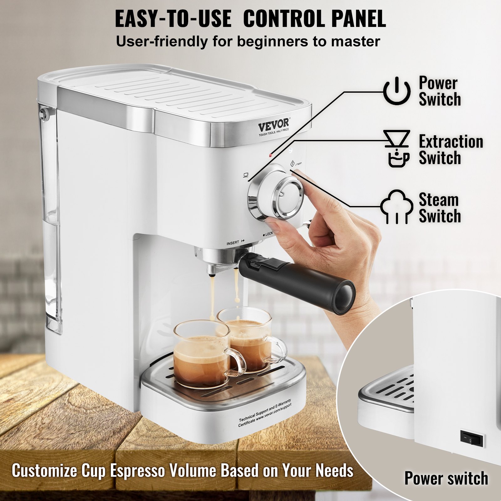 Espresso Coffee Machine, 15Bar Semi-Automatic Espresso Maker with Milk Frother Steam Wand, Professional Cappuccino Latte Machine with High-Power Boiler & Removable Water Tank, NTC Control System Espresso Coffee Machine, 15Bar Semi-Automatic Espresso Maker with Milk Frother Steam Wand, Professional Cappuccino Latte Machine with High-Power Boiler & Removable Water Tank, NTC Control System