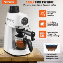 VEVOR Espresso Machine, 3.5 Bar Espresso Maker with Milk Frother Steam Wand, 4-Cup Professional Coffee/Espresso Machine with Temp Gauge & Removable Water Tank for Latte Cappuccino, NTC Control System