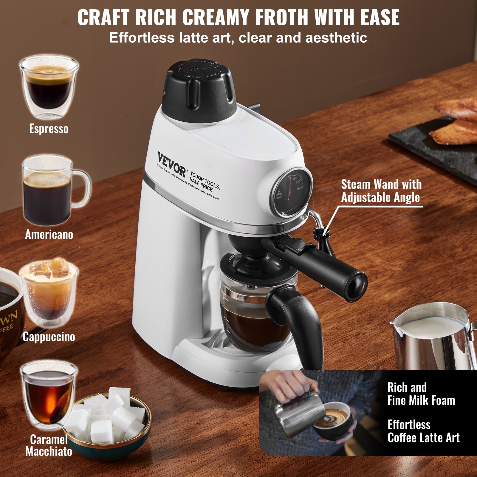 Espresso Machine, 3.5 Bar Espresso Maker with Milk Frother Steam Wand, 4-Cup Professional Coffee/Espresso Machine with Temp Gauge & Removable Water Tank for Latte Cappuccino, NTC Control System Espresso Machine, 3.5 Bar Espresso Maker with Milk Frother Steam Wand, 4-Cup Professional Coffee/Espresso Machine with Temp Gauge & Removable Water Tank for Latte Cappuccino, NTC Control System