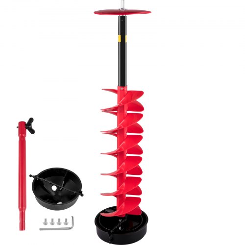 VEVOR Ice Drill Auger, 8\" Diameter Nylon Ice Auger, 39\" Length Ice Auger Bit,Auger Drill with 11.8\" Extension Rod,Auger Bit with Drill Adapter,Top Plate & Blade Guard for Ice Fishing Ice Burrowing