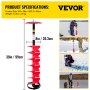 VEVOR Ice Drill Auger Nylon Ice Auger Bit 8''x39'' Drill Adapter Ice Fishing Red