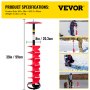 VEVOR Ice Drill Auger, 8\" Diameter Nylon Ice Auger, 39\" Length Ice Auger Bit,Auger Drill with 11.8\" Extension Rod,Auger Bit with Drill Adapter,Top Plate & Blade Guard for Ice Fishing Ice Burrowing