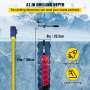 VEVOR Ice Drill Auger, 8" Diameter 41" Length Nylon Ice Auger, Auger Drill w/ 14" Adjustable Extension Rod, Rubber Handle, Drill Adapter, Replaceable Auger Blade for Ice Fishing Ice Burrowing Red