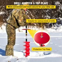 VEVOR Ice Drill Auger, 8\'\' Diameter Nylon Ice Auger, 41\'\' Length Ice Auger Bit, Auger Drill with 14\'\' Adjustable Extension Rod, Rubber Handle, Drill Adapter, Replaceable Auger Blade for Ice Fish
