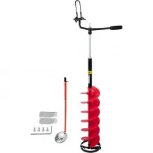 VEVOR Ice Drill Auger, 8\'\' Diameter Nylon Ice Auger, 41\'\' Length Ice Auger Bit, Auger Drill with 14\'\' Adjustable Extension Rod, Rubber Handle, Drill Adapter, Replaceable Auger Blade for Ice Fish