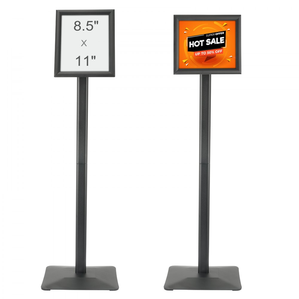 VEVOR Pedestal Sign Holder, 8.5 x 11 Inch Vertical and Horizontal  Adjustable Poster Stand, Heavy-Duty Floor Standing Sign Holder with Metal  Base for Display, Advertisement, and Outdoor, Black VEVOR US