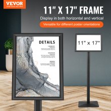 Suport pentru semne VEVOR pe piedestal, 11 x 17 inch, suport de afiș reglabil vertical și orizontal, suport pentru semne de podea rezistent, cu bază metalică pentru afișare, publicitate și exterior, negru