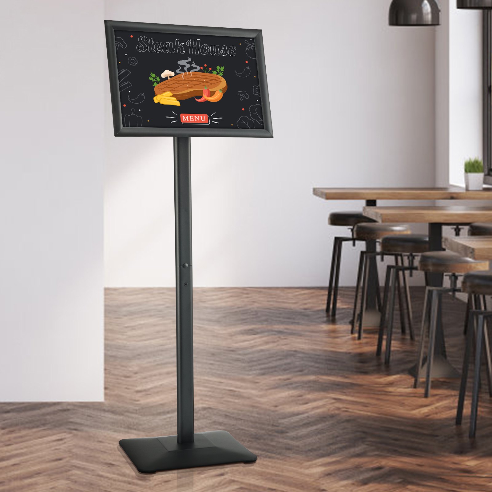 VEVOR Pedestal Sign Holder, 11 x 17 Inch Vertical and Horizontal Adjustable Poster Stand, Heavy-Duty Floor Standing Sign Holder with Metal Base for Display, Advertisement, and Outdoor, Black