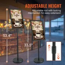 VEVOR Pedestal Sign Holder, 11 x 17 Inch Vertical and Horizontal Adjustable Poster Stand, Heavy-Duty Floor Standing Sign Holder with Round Base for Display, Advertisement, and Outdoor, Black