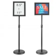 VEVOR Pedestal Sign Holder, 8.5 x 11 Inch Vertical and Horizontal Adjustable Poster Stand, Heavy-Duty Floor Standing Sign Holder with Round Base for Display, Advertisement, and Outdoor, Black