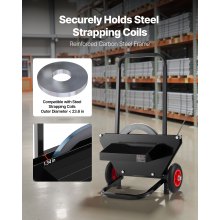 VEVOR Banding Strapping Cart, Fit for Steel Strapping Coils with 23.6 inches Core Outer Size, Heavy Duty Strapping Dispenser with Rubber Wheels, Suitable for Factory, Warehouse, Loading Area