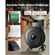 VEVOR Banding Strapping Cart, Fit for PET / PP / Steel Strapping Coils with 8 or 16 inches Core Size, Heavy Duty Strapping Dispenser Equipped with Upgrade Drum Brake, Built-in Spacious Tray for Tools