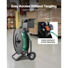 VEVOR Banding Strapping Cart, Fit for PET / PP / Steel Strapping Coils with 8 or 16 inches Core Size, Heavy Duty Strapping Dispenser Equipped with Upgrade Drum Brake, Built-in Spacious Tray for Tools