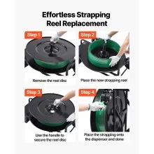 VEVOR Banding Strapping Cart, Fit for PET / PP / Steel Strapping Coils with 8 or 16 inches Core Size, Heavy Duty Strapping Dispenser Equipped with Upgrade Drum Brake, Built-in Spacious Tray for Tools