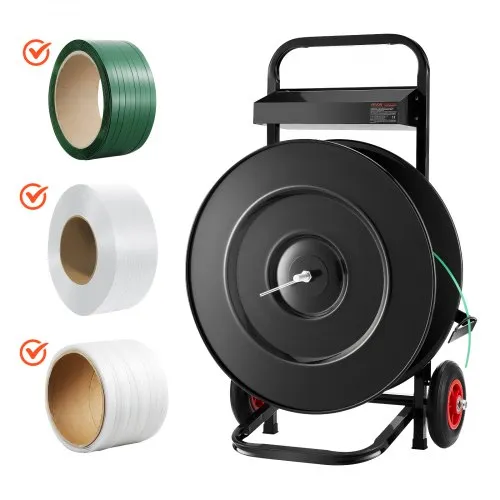 VEVOR Banding Strapping Cart, Fit for PET/PP/Polyester Strapping Coils with 8 or 16 in Core Size, Heavy Duty Strapping Dispenser Equipped with Upgrade Brake System, Built-in Spacious Tray for Tools