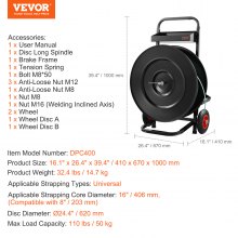 Carro de flejado con dispensador de flejes VEVOR para rollos de flejes de PET/PP con núcleo de 16"/8