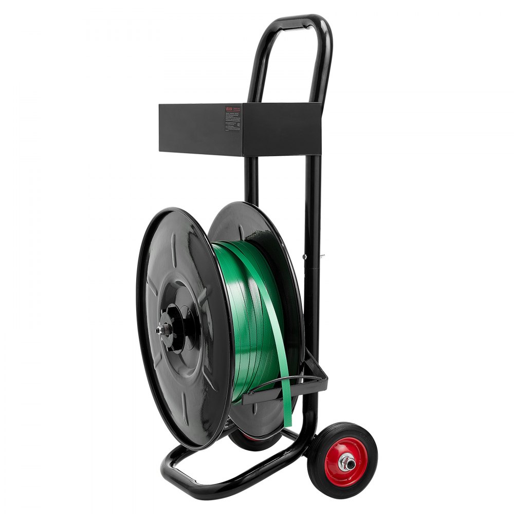 VEVOR Banding Strapping Cart, Fit for PET / PP / Polyester Strapping Coils with 20.3 cm Core Size, Heavy Duty Strapping Dispenser Equipped with Upgrade Brake System, Built-in Spacious Tray for Tools