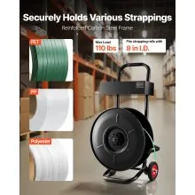 VEVOR Banding Strapping Cart, Fit for PET / PP / Polyester Strapping Coils with 8 inches Core Size, Heavy Duty Strapping Dispenser Equipped with Upgrade Brake System, Built-in Spacious Tray for Tools