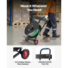 VEVOR Banding Strapping Cart, Fit for PET / PP / Polyester Strapping Coils with 20.3 cm Core Size, Heavy Duty Strapping Dispenser Equipped with Upgrade Brake System, Built-in Spacious Tray for Tools