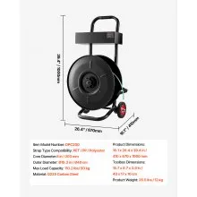 VEVOR Banding Strapping Cart, Fit for PET / PP / Polyester Strapping Coils with 20.3 cm Core Size, Heavy Duty Strapping Dispenser Equipped with Upgrade Brake System, Built-in Spacious Tray for Tools